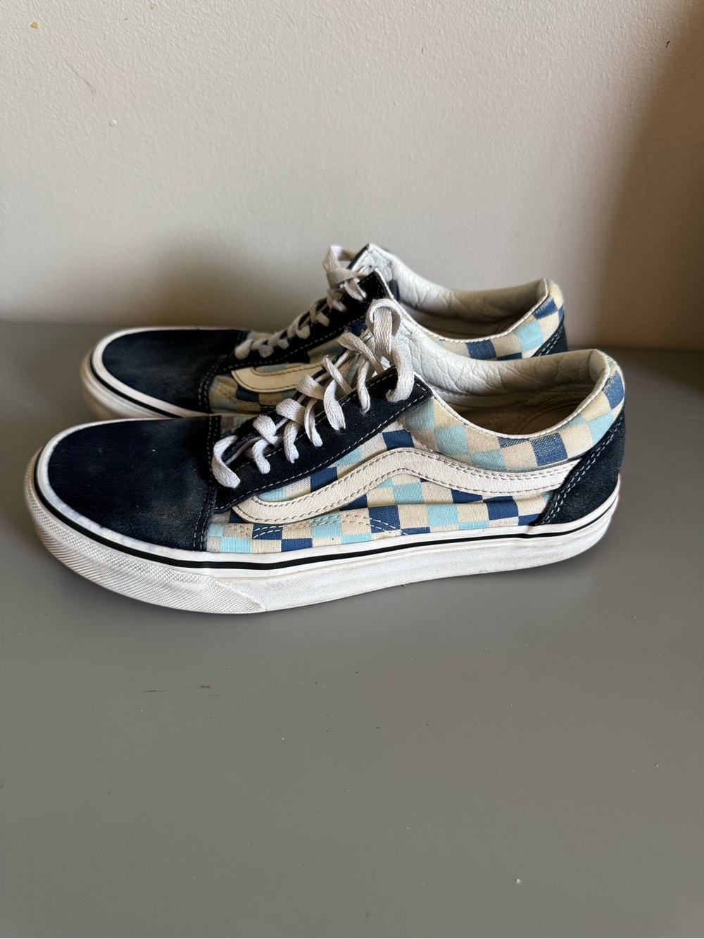 Vans Old Skool Low Top Sneakers - Navy and Light Blue Checkerboard